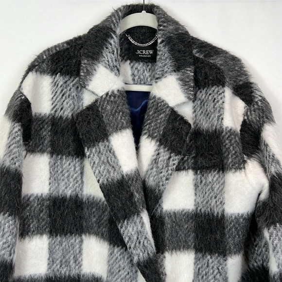 J. Crew Collection Oversized Topcoat Gray Plaid Jewel Gem Buttons M - Picture 8 of 16